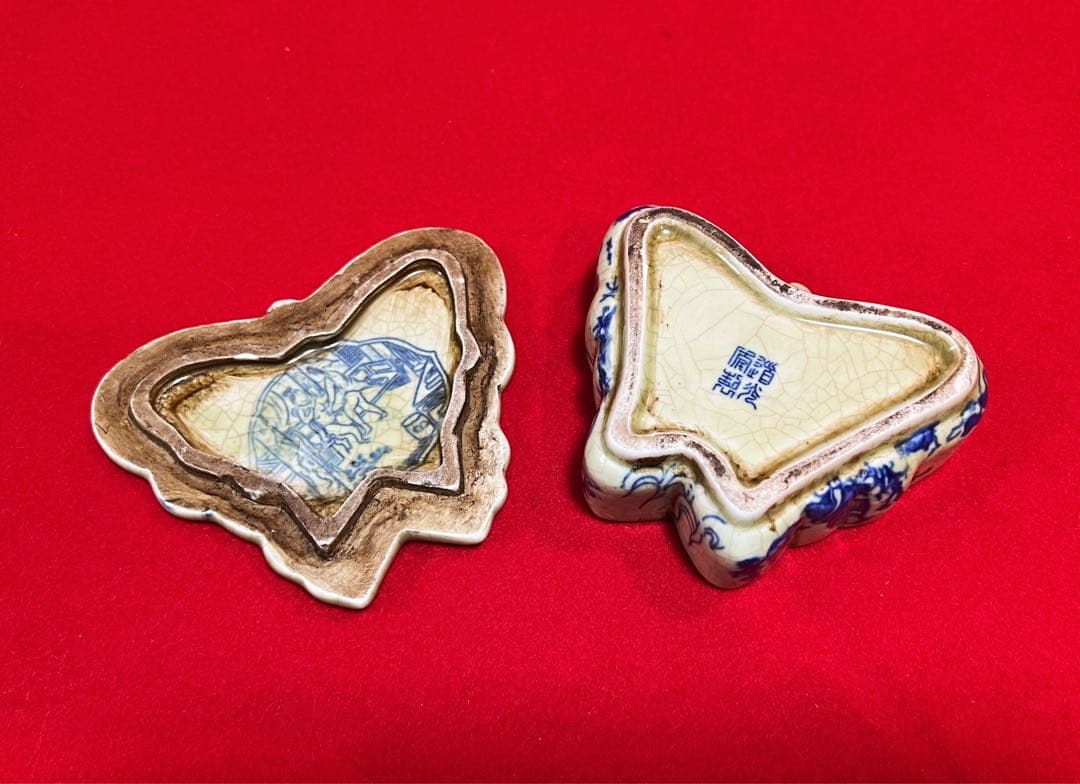 中国美術 古玩 道光年製 山水 人物 獅子紋樣春宫人物蝶々 蓋合 香合 小物入れ