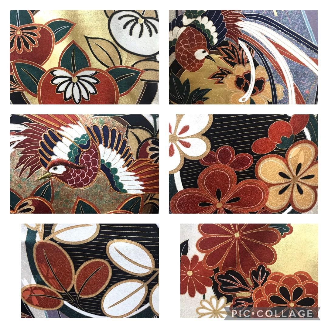 振袖フルセット　正絹　9点 白　伝統祝い花　尾長鶏　シックカッコイイ‼️振袖セット