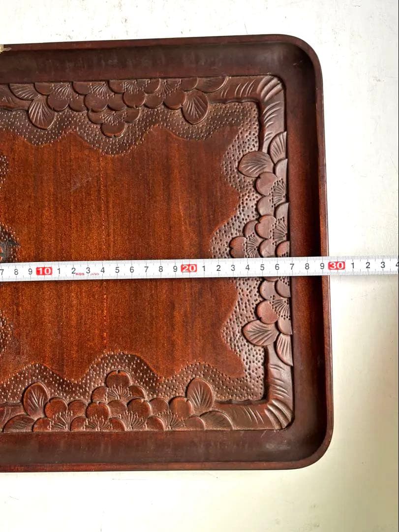 755 ヴィンテージ 軽井沢彫 桜彫 角盆 大阪屋家具店 金継ぎ 民芸 工芸