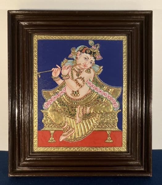 クリシュナ／ヒンドゥー教：油彩 金彩 クリスタル装飾 額装