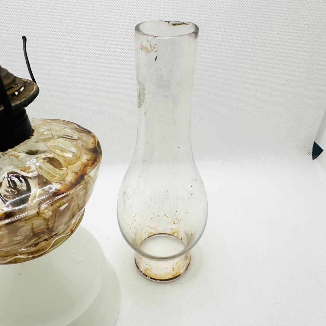 アンティーク オイルランプ 乳白色ガラス製 大正ロマン レトロ 30cm 希少