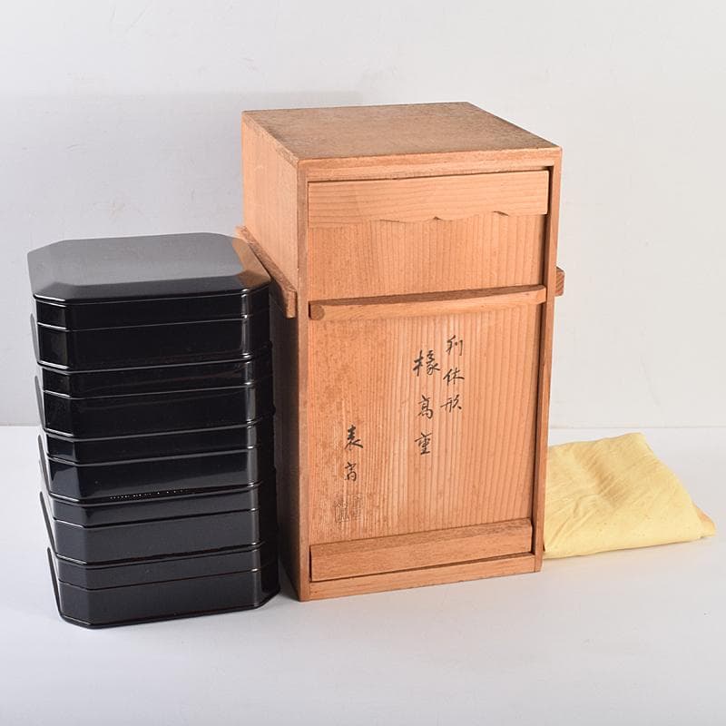 塗師　木村表斎　黒漆　利休形　縁高重　五段　共箱　V　R9124B