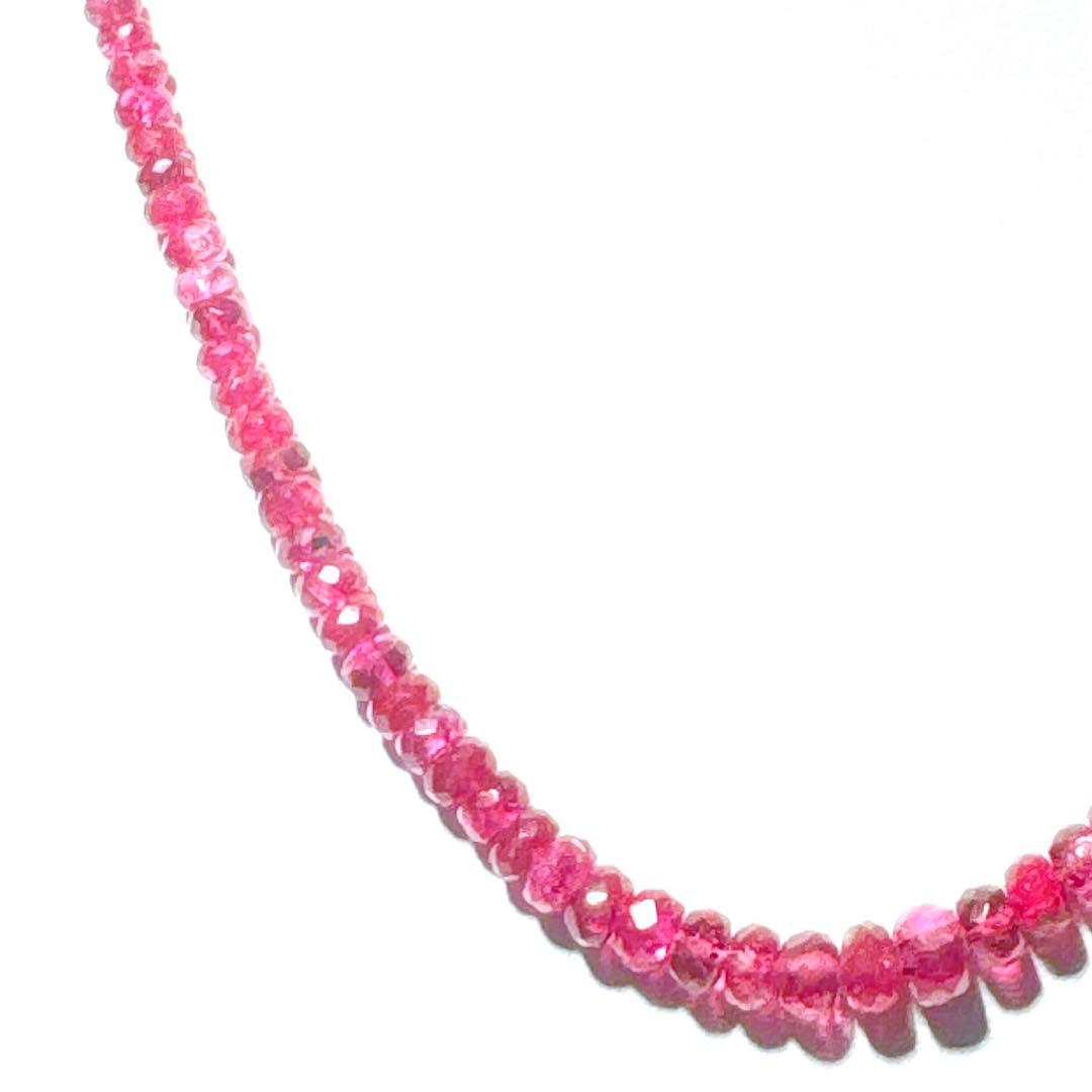 レッドスピネルネックレスボタンカットシルバーアジャスター5センチ