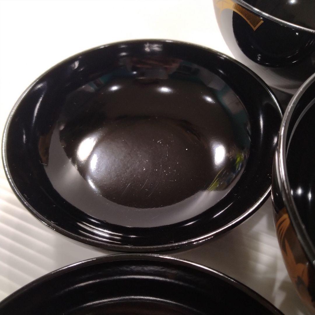 会津塗 漆器 漆 黒塗 扇 蒔絵 吸物椀 汁椀 蓋付き 和食器 黒金 5客揃