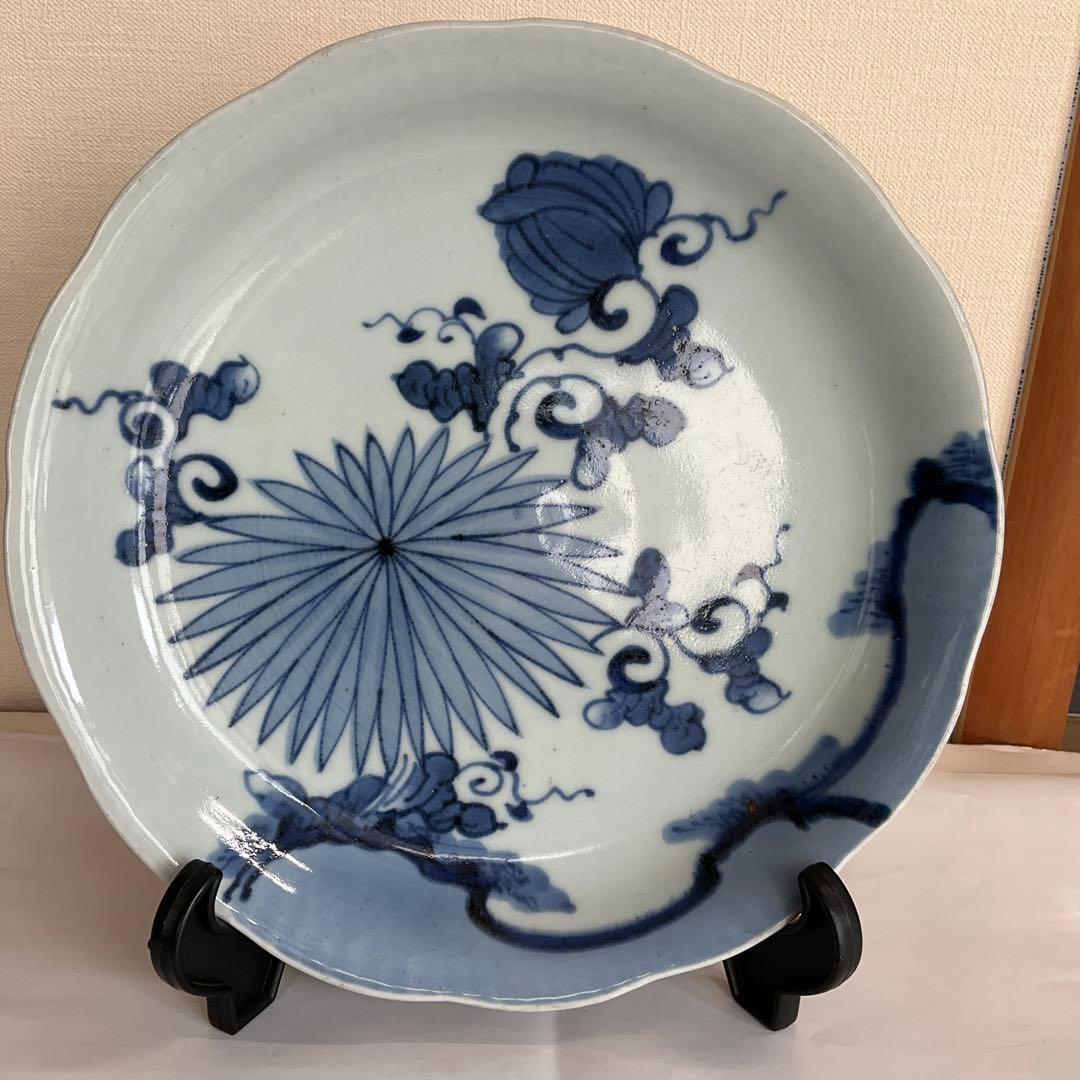 古伊万里　染付草花文尺皿　江戸時代中期〜後期頃　優品