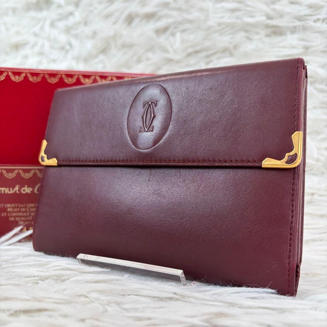 未使用級✨Cartier カルティエ 三つ折り財布 Wホック 金具 ボルドー