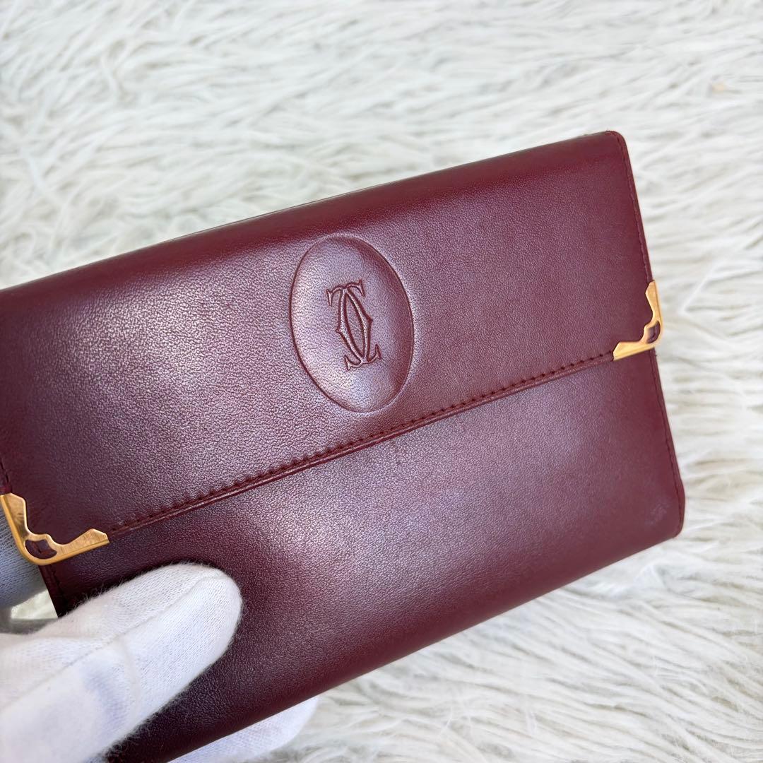 未使用級✨Cartier カルティエ 三つ折り財布 Wホック 金具 ボルドー