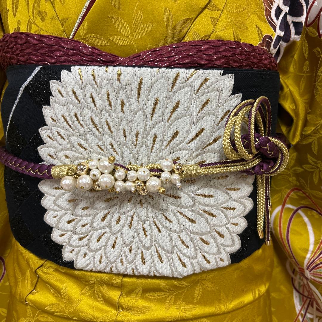 からし色　シックな菊の柄の振袖フルセット