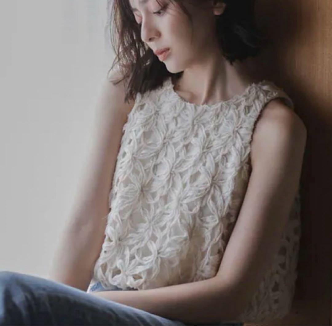 anuans リボンエンブロイダリーレーストップス