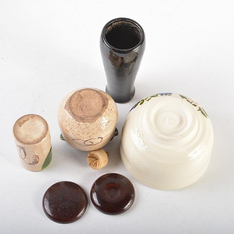 茶道具　桑茶箱　利休茶箱　茶碗　香合　など　5点　一式　　V　R5774