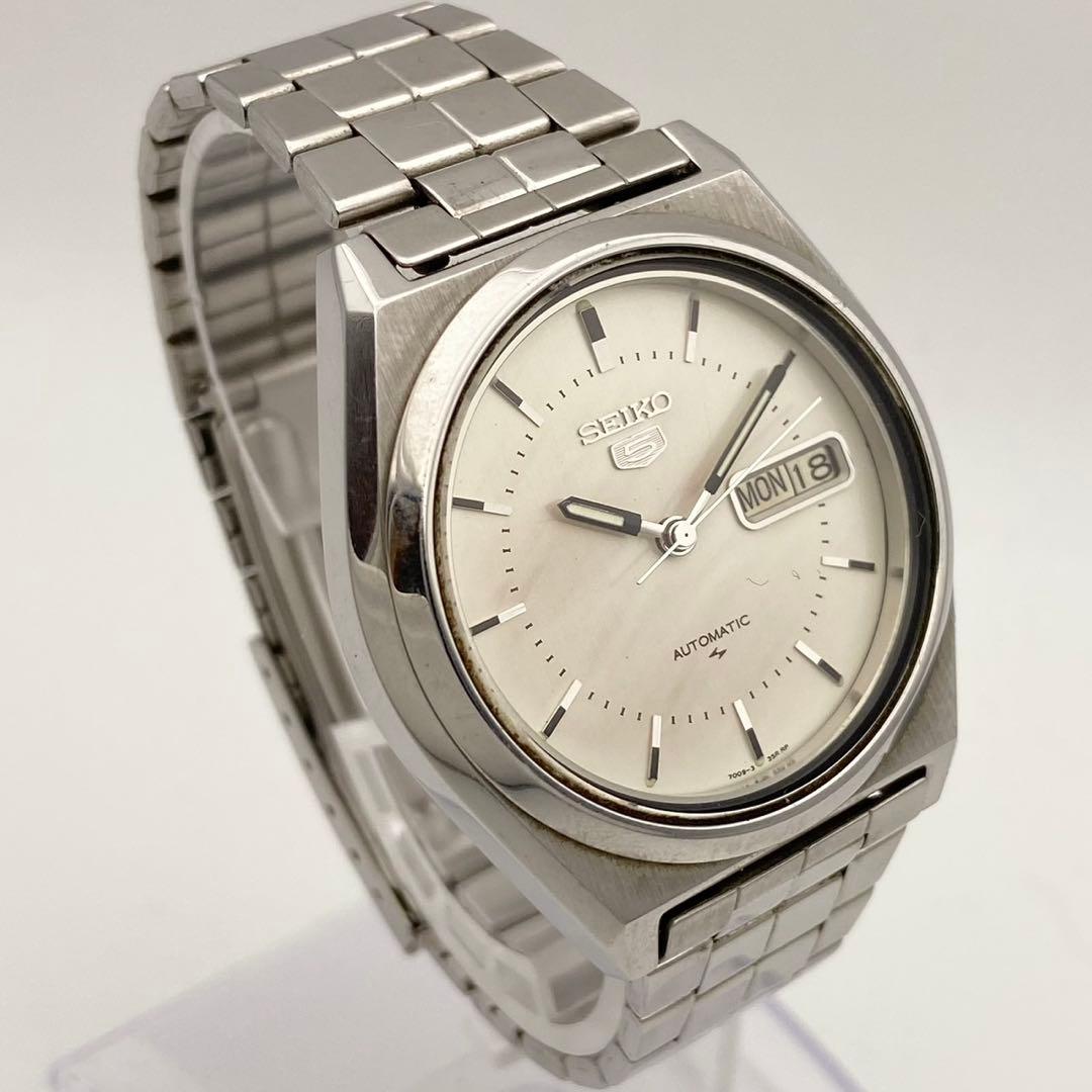 【稼働】SEIKO5 自動巻き 腕時計 デイデイト メンズ シルバー セイコー