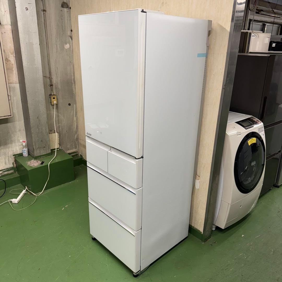 92三菱大型冷蔵庫　455L 400L強　小型　家庭用　5ドア　自動製氷　右開き