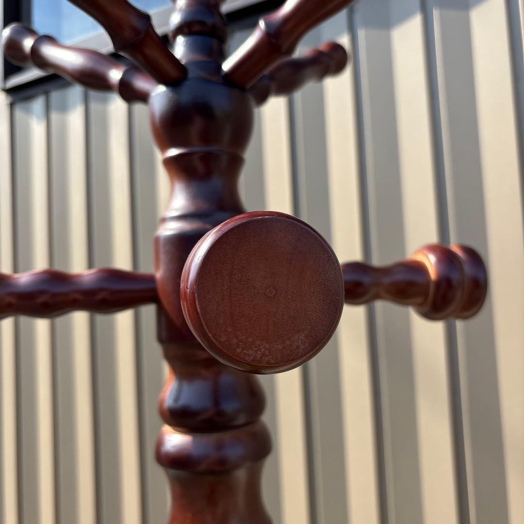 昭和レトロポールハンガー茶色木製コートラック ダークブラウン高さ188cm