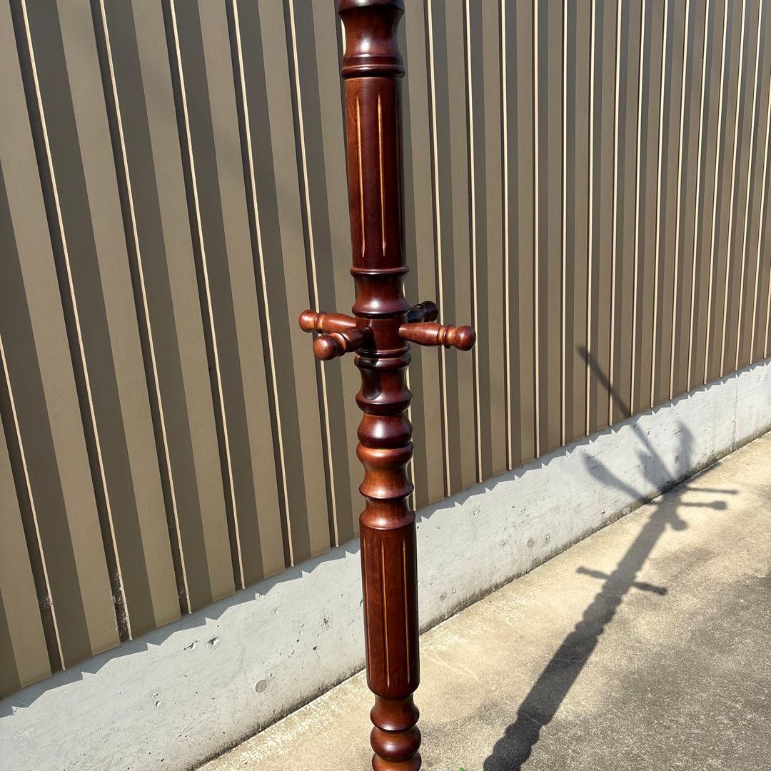 昭和レトロポールハンガー茶色木製コートラック ダークブラウン高さ188cm