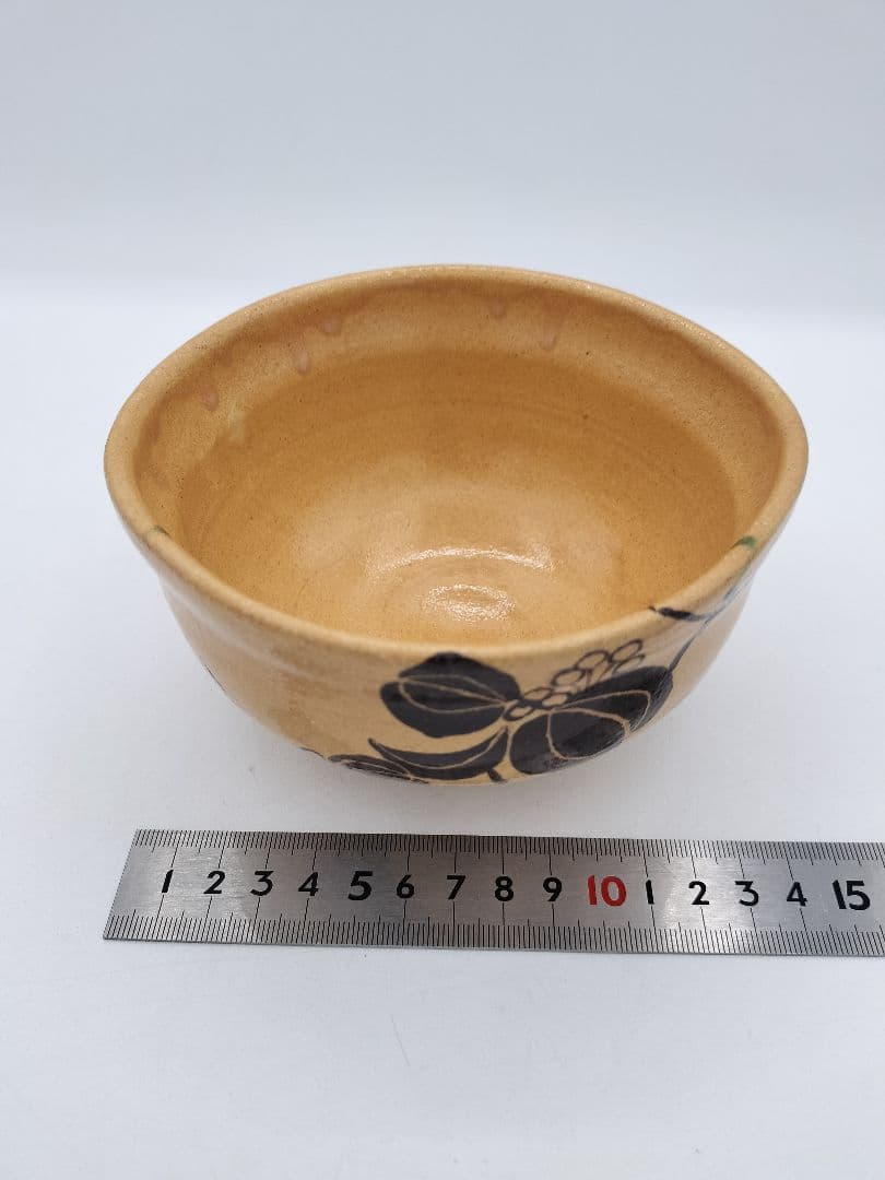 c443 茶碗 赤織部 人物唐花 佐藤和子 木箱 茶道具 古物