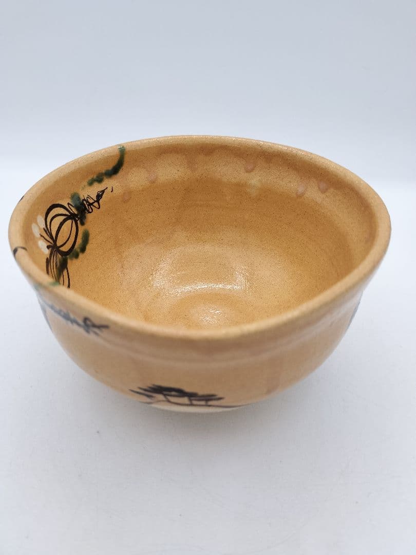 c443 茶碗 赤織部 人物唐花 佐藤和子 木箱 茶道具 古物