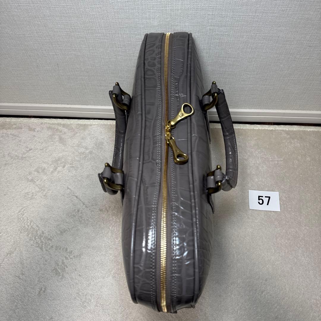 57 未使用　トフアンドロードストーン　ビジネスバッグ　レザー　型押し　グレー