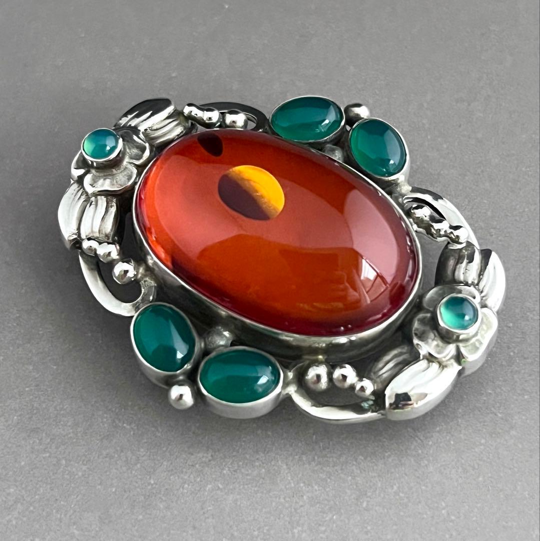 【名品】ジョージ ジェンセン ブローチ #78 アンバー／グリーンアゲート