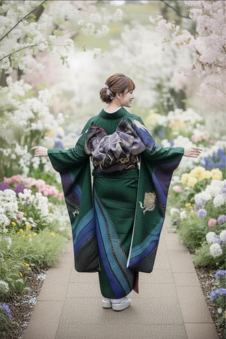 振袖フルセット✨振袖、帯、帯揚げ、帯締め、重ね襟とリボンの７点セット✨