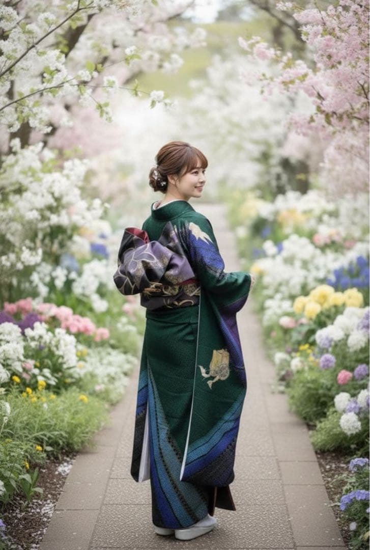 振袖フルセット✨振袖、帯、帯揚げ、帯締め、重ね襟とリボンの７点セット✨