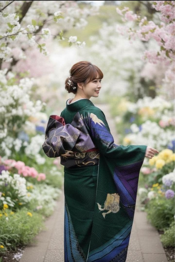 振袖フルセット✨振袖、帯、帯揚げ、帯締め、重ね襟とリボンの７点セット✨