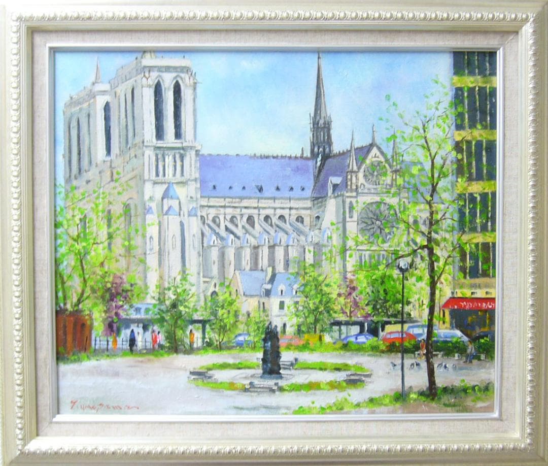 絵画 梅沢民雄 肉筆油絵 風景画 ノートルダム大聖堂