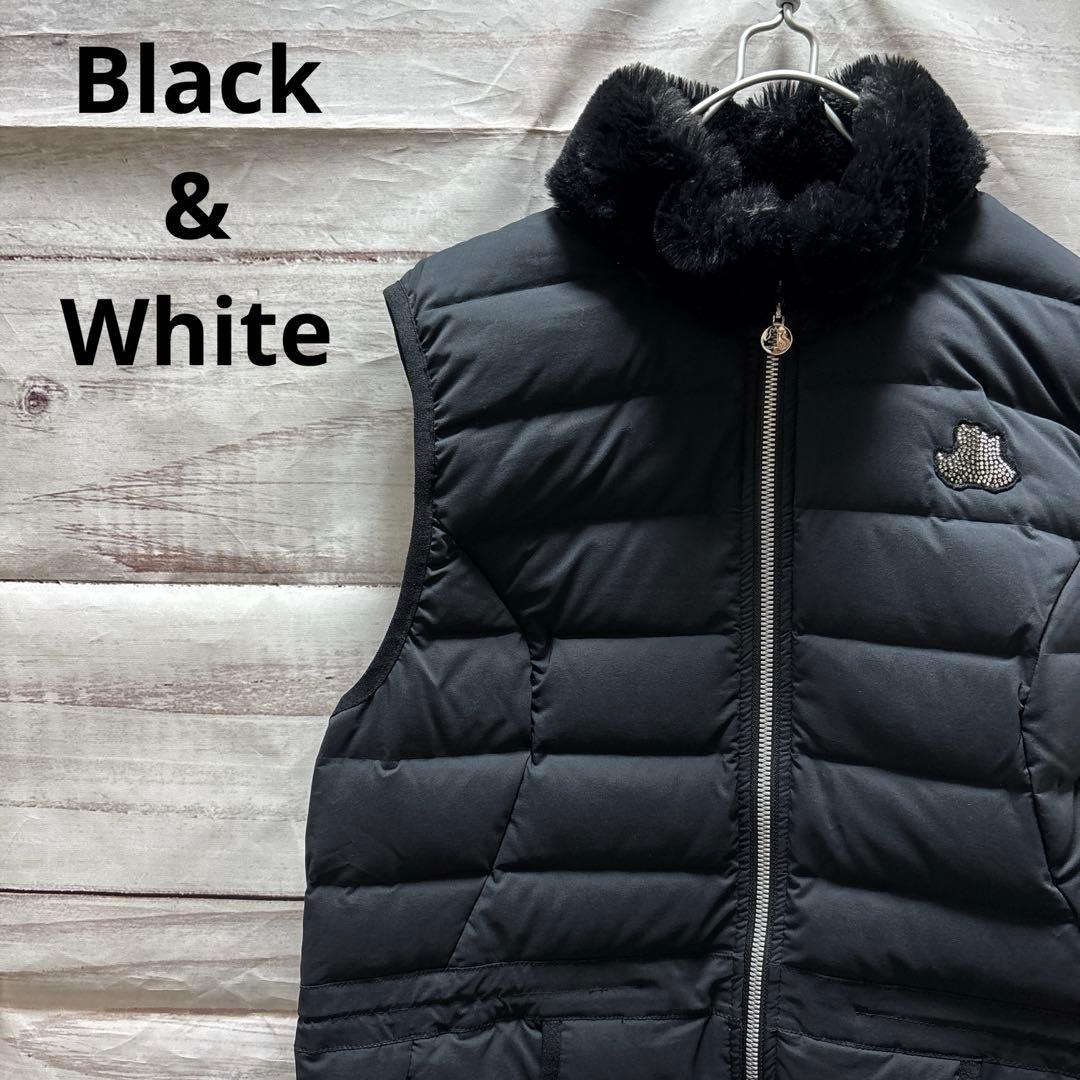 Black&White ファー付き ロングダウンベスト ロゴ スワロ ゴルフ