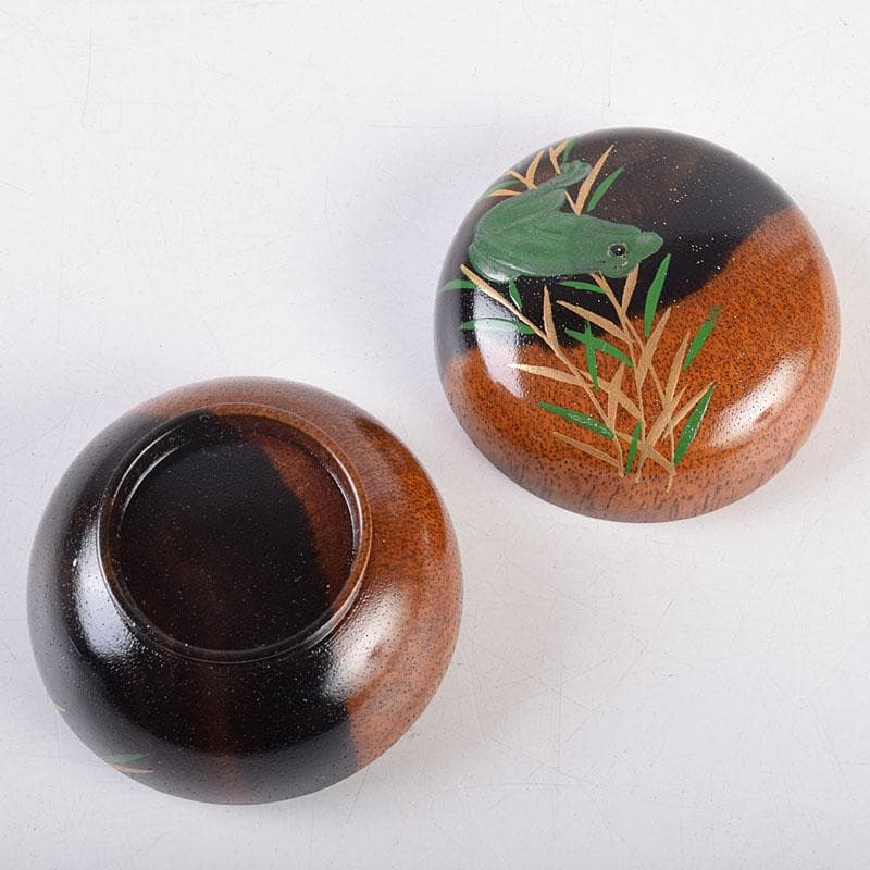 茶道具　中村宗悦作　柳に蛙蒔絵　丸香合　共箱　V　8431