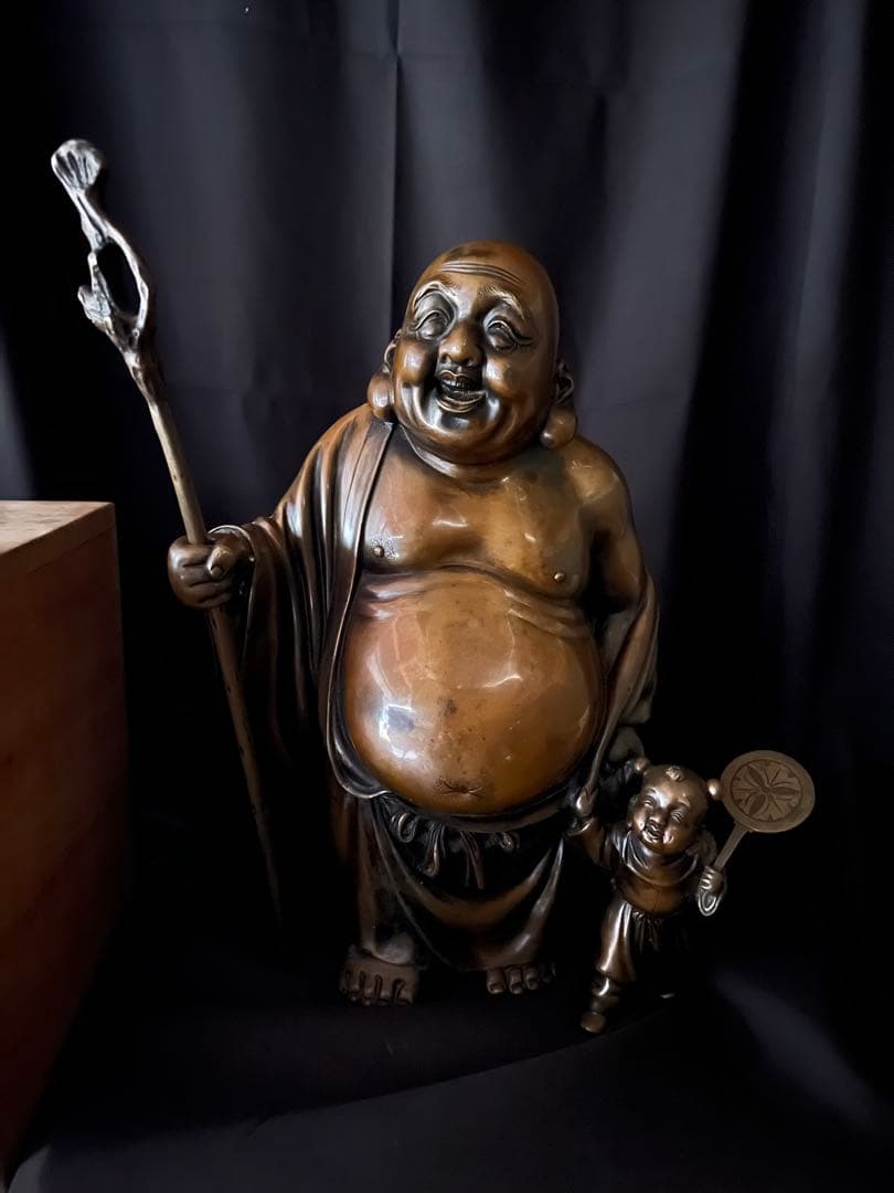 七福神 布袋様　春宗作 銅唐子布袋立像 銅布袋尊像　置物　ブロンズ14kg
