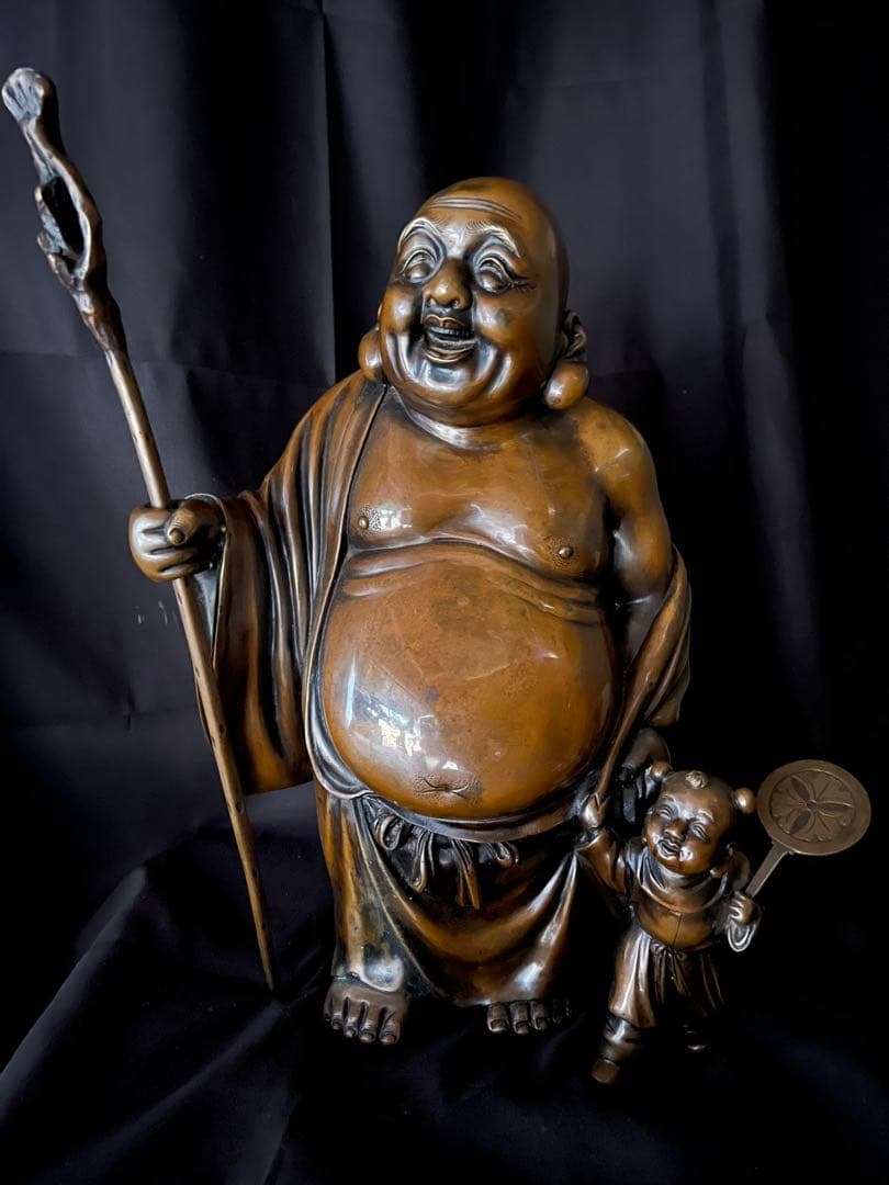 七福神 布袋様　春宗作 銅唐子布袋立像 銅布袋尊像　置物　ブロンズ14kg