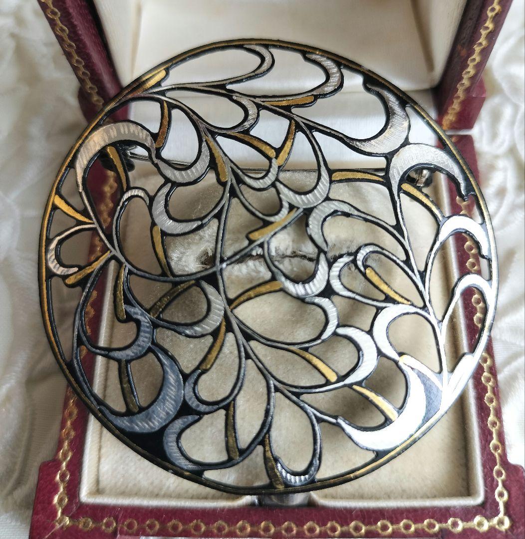 京都伝統工芸 中嶋象嵌 透かし唐草 ブローチ 兼 ペンダントトップ 2way