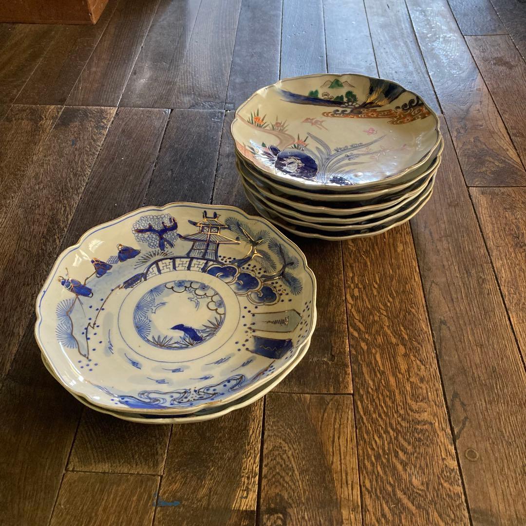 伊万里 皿 染付 金彩 色絵 6枚 染付金彩2枚