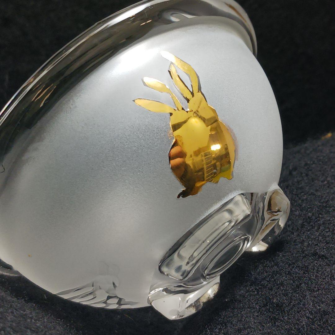Y3279-3 ガラス製 金彩ウサギ文 蓋付碗 ガラス碗 2客セット