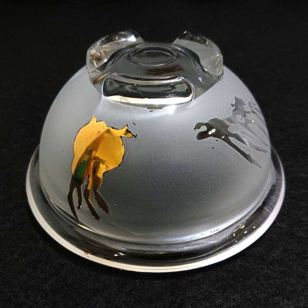 Y3279-3 ガラス製 金彩ウサギ文 蓋付碗 ガラス碗 2客セット