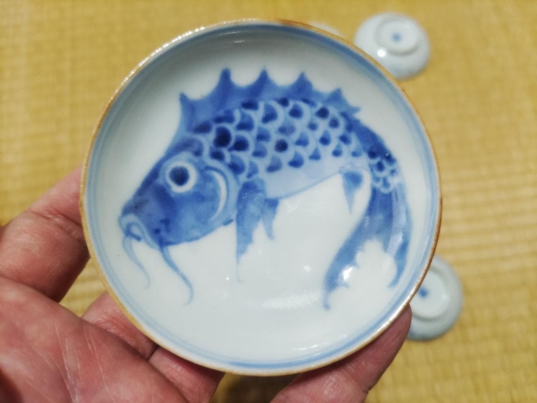 ５枚セット　新渡　鯉図　小皿・平盃（径９㎝）中国　清朝期