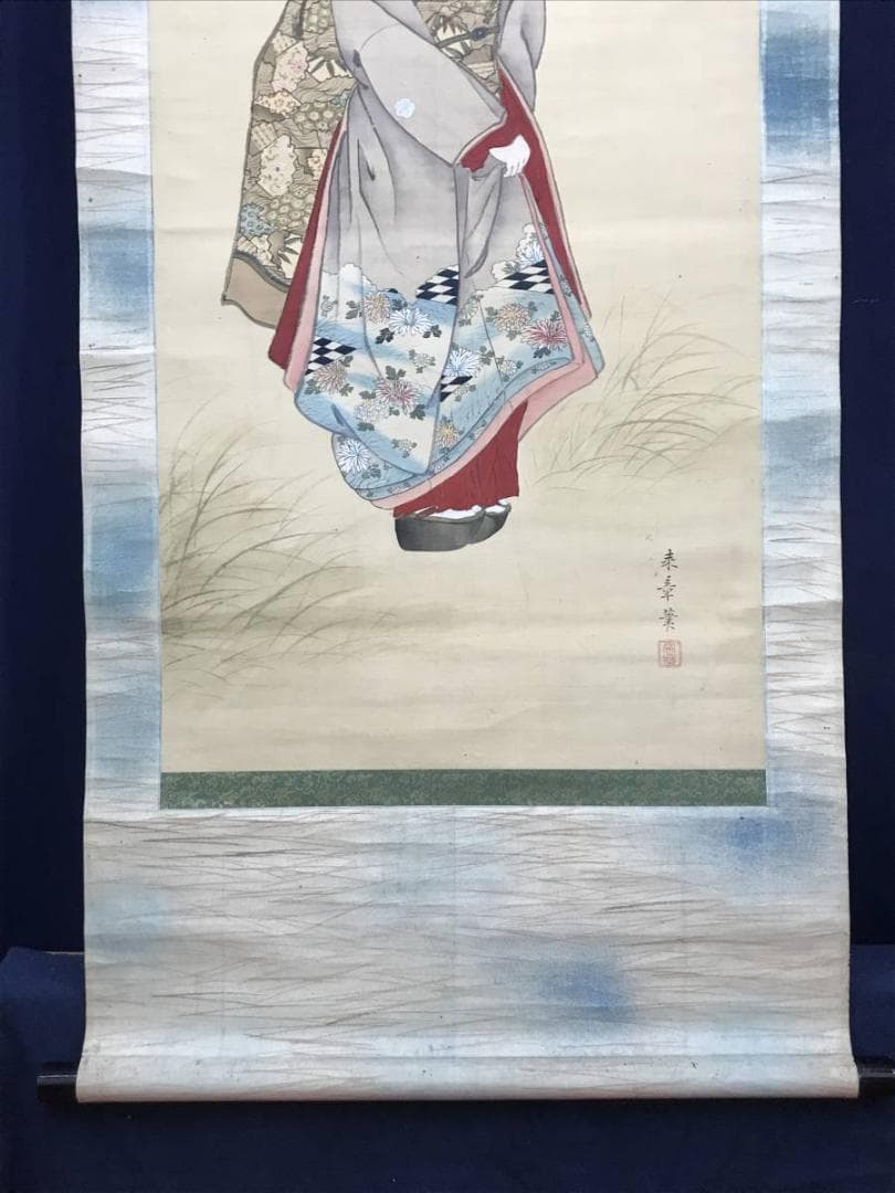 【真作】中島来章/美人画/美人図/掛軸/名家伝来/AC-395