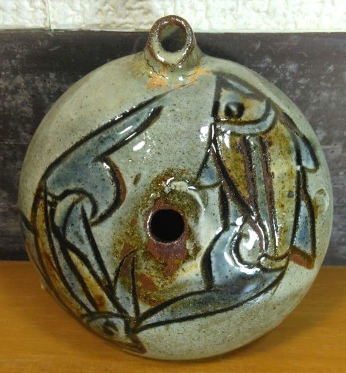 人間国宝 金城次郎 壷屋焼水滴 栞 共箱 美品 壺屋焼 魚紋水滴