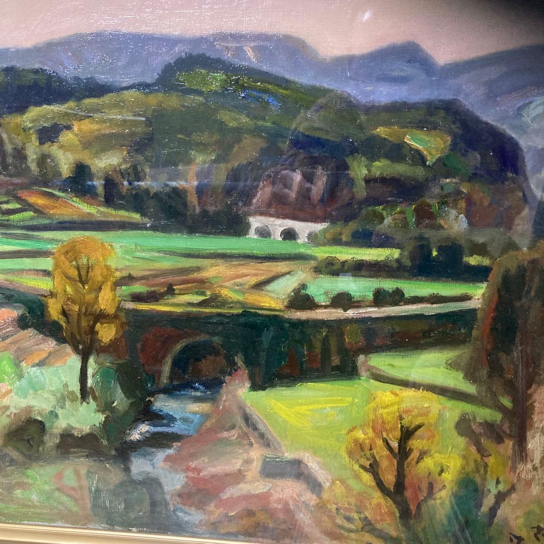 値下げ　田中忠雄　風景画 春の渓谷風景10号　油彩画