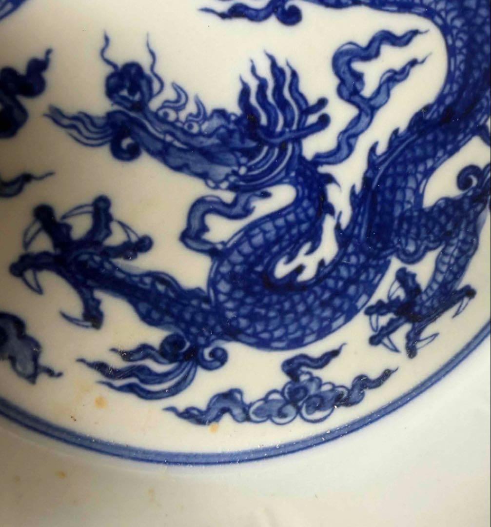 中国 染付龍の絵十菱盤　f2260103