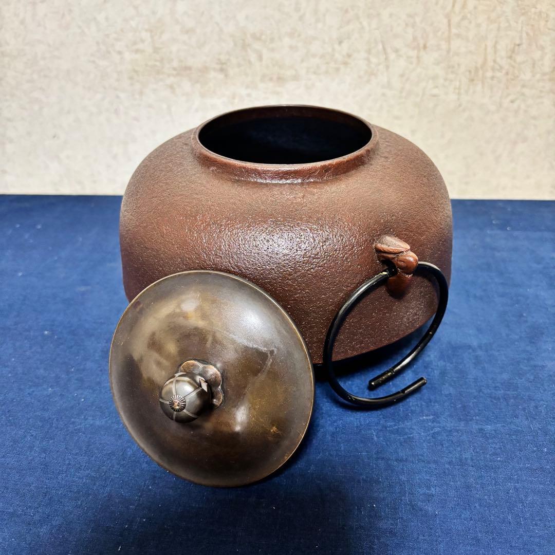 人間国宝敬典/風炉/茶釜/電熱器/唐銅鬼面風炉釜/野々田電熱器/敷板