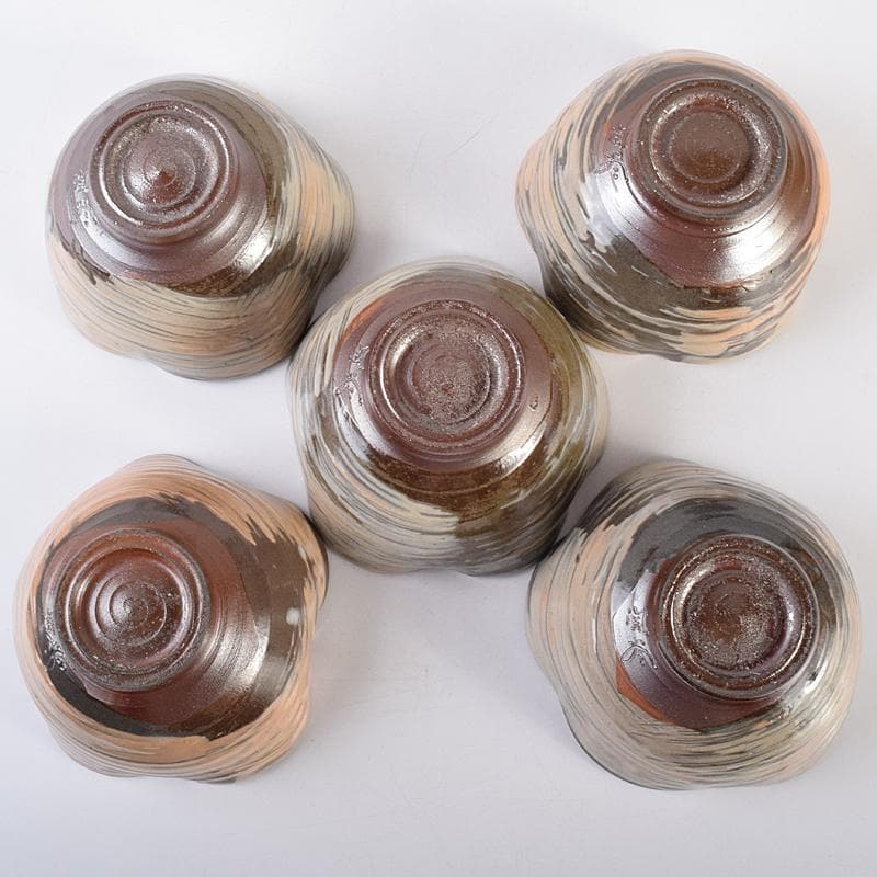 和食器　丹波焼　森本陶谷造　輪花向付　五客　共箱　V　R7729B