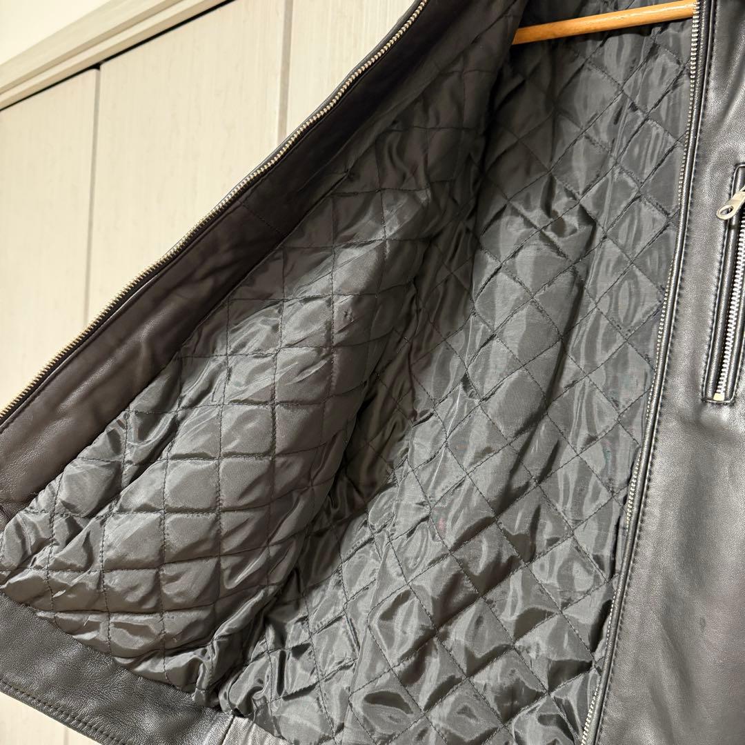 美品 ナノユニバース 羊革ライダースジャケット シングル L キルティング 中綿