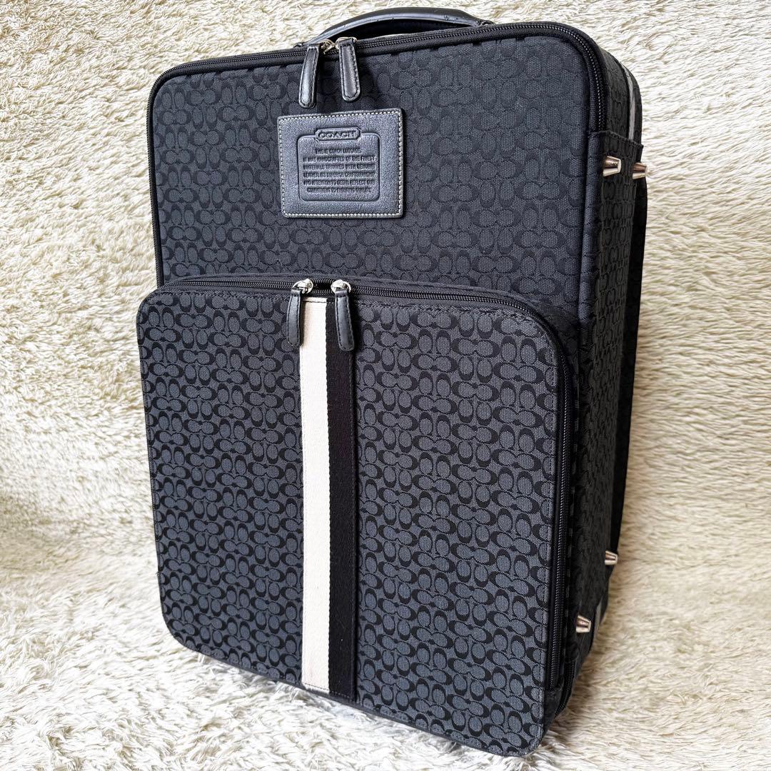 コーチ　キャリーケース　シグネチャー　ストライプ　ビジネス　トラベル　ブラック
