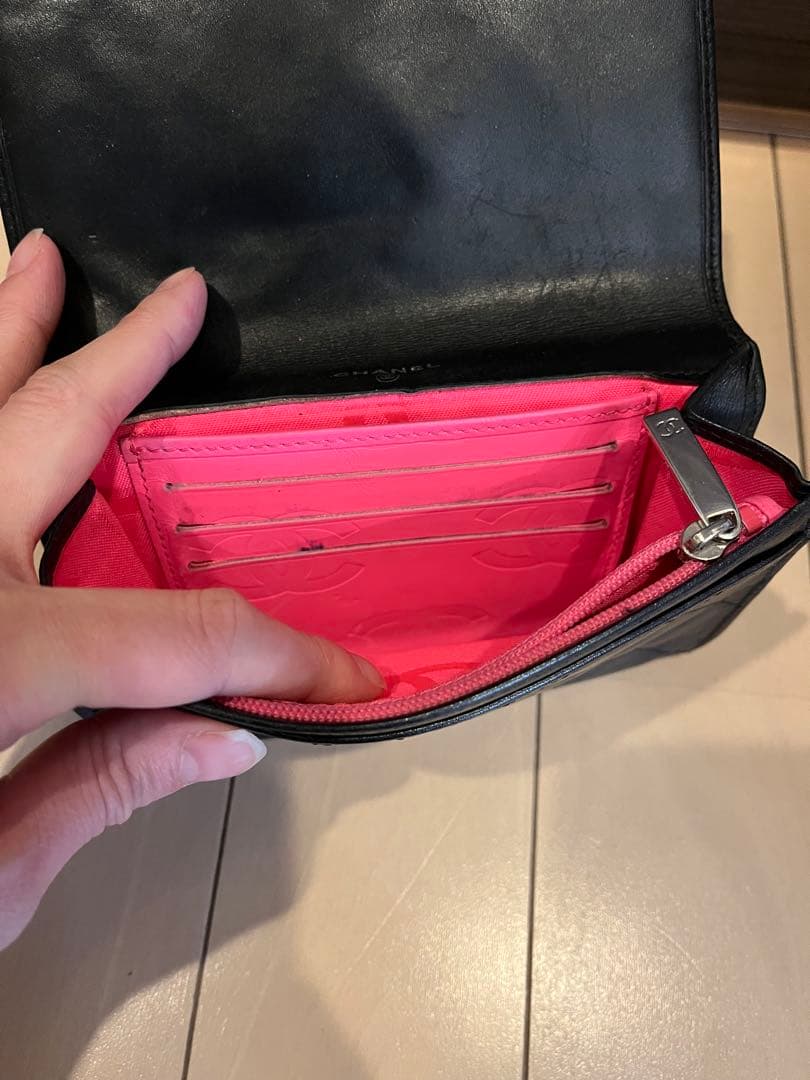 CHANEL カンボンライン　キルティング 二つ折り財布　ブラック