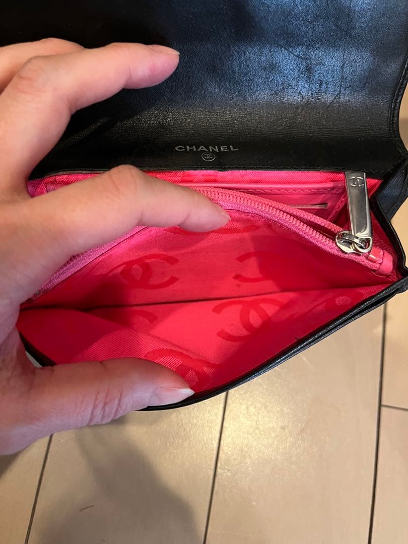 CHANEL カンボンライン　キルティング 二つ折り財布　ブラック