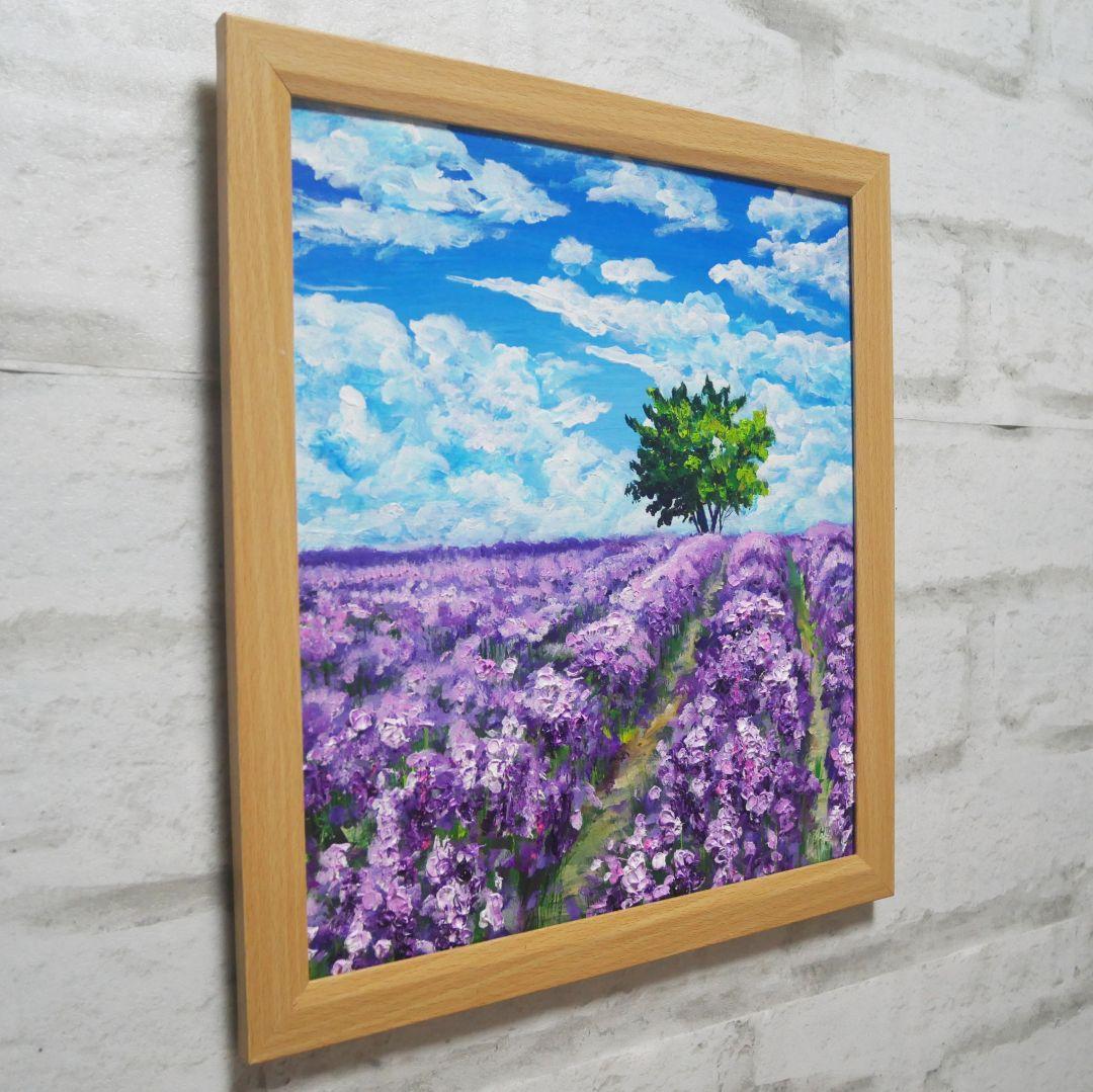 油絵 油彩 油彩画 絵 絵画【ラベンダー畑に立つ一本木】