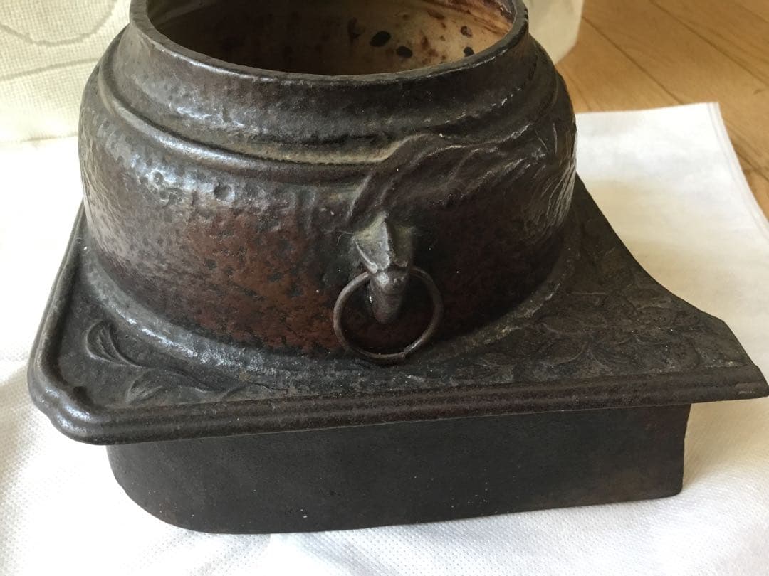 時代物　骨董　鉄瓶　茶釜　茶道具　茶器　真鍮蓋　美術品　レトロ　アンティーク