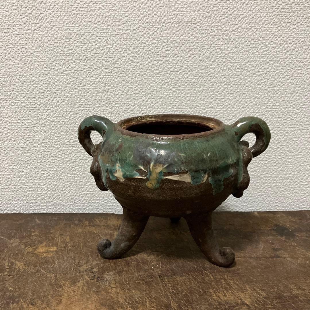 江戸時代　上野焼三足香炉　(蓋無し) 遠州七窯