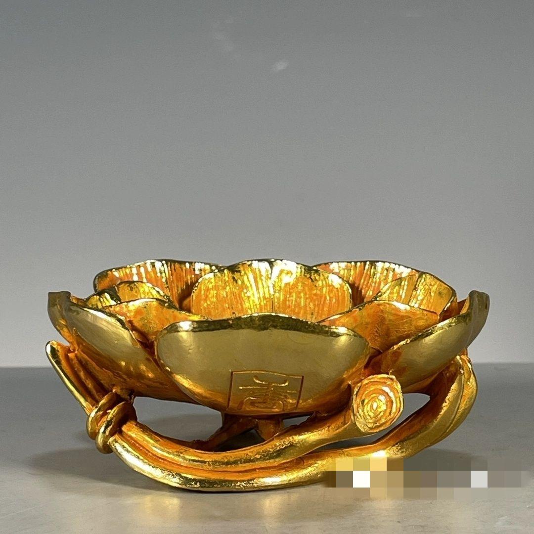 銅器 鎏金蓮華蓮葉筆洗 書道具 文房具 装飾品 工芸品 置物