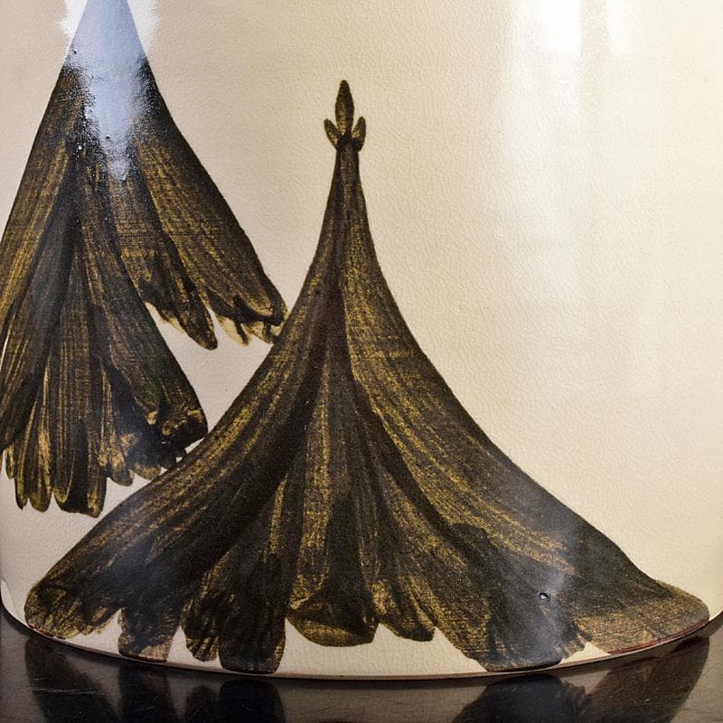 京焼　三浦竹軒造　鉄絵　鳥山水図　水指　共布共箱二重箱　C　R8833B